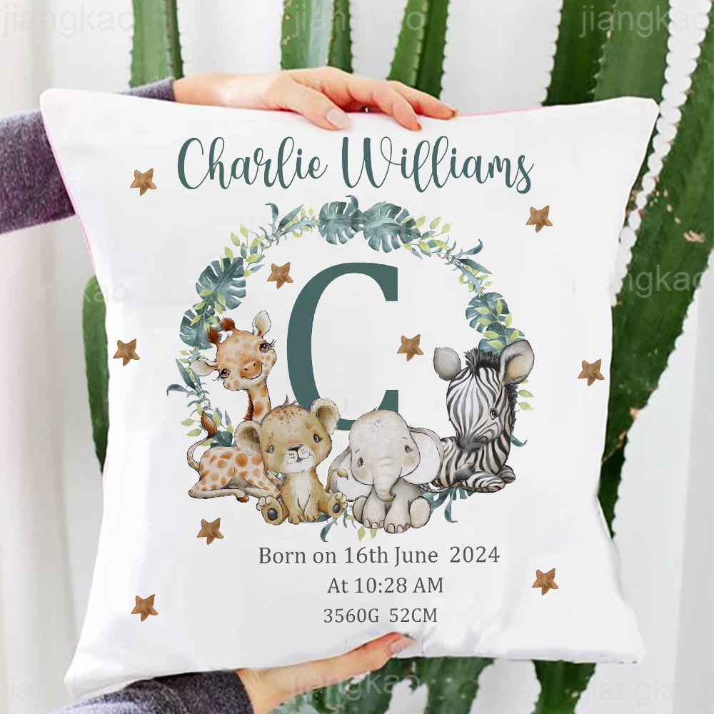 Baby Nursery Cushion - Animale Safari personalizzato con nome Federa