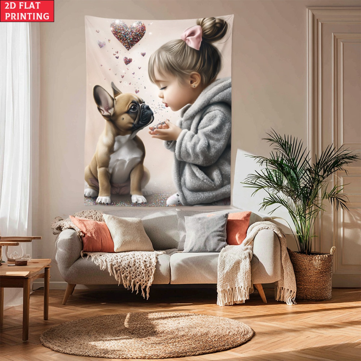 Baby Nursery Decor Girl - Ragazza con bulldog francese cucciolo cuore