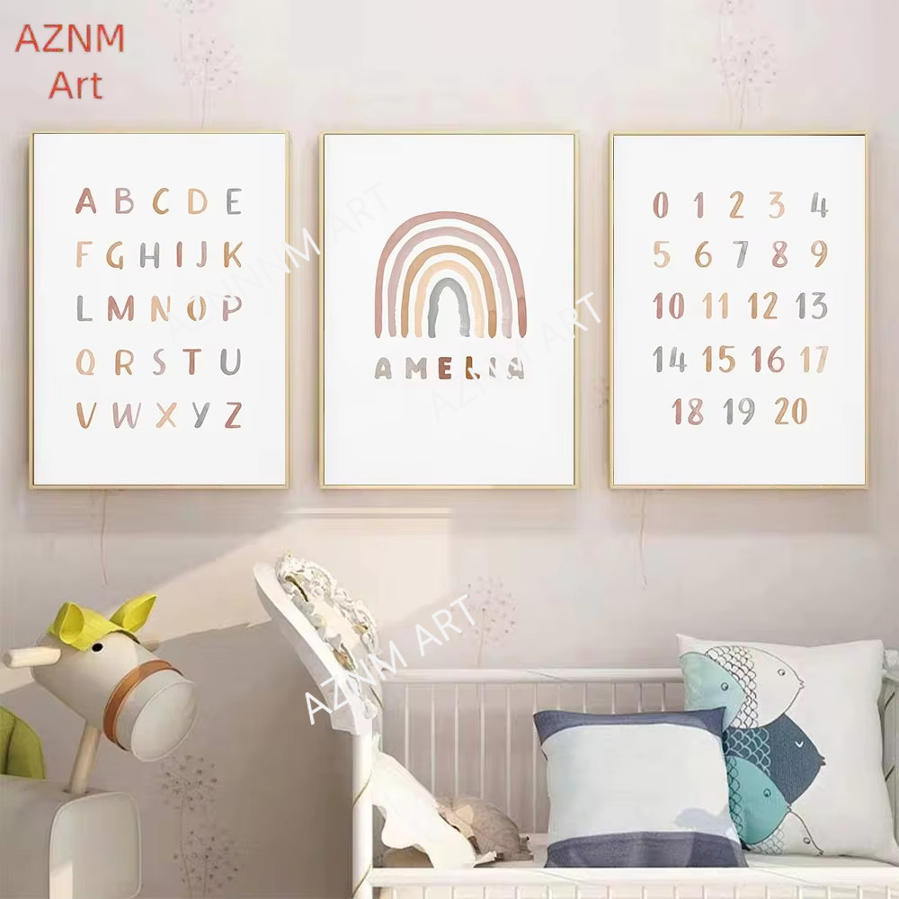 Baby Nursery Name Wall Art - 1/3 pezzi, poster personalizzato ABC 123