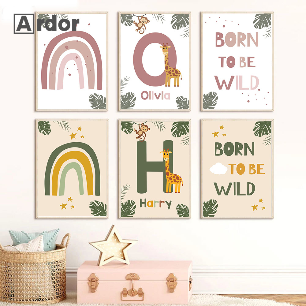 Baby Nursery Name Wall Art - Poster di animali della giungla nordica