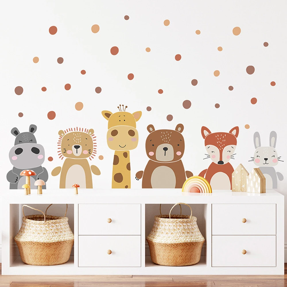 Baby Nursery Peel And Stick Wallpaper - Boho carino giraffa orso animali puntini