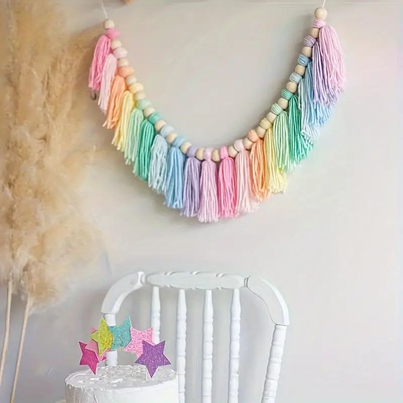 Baby Nursery Decor Girl - 1pc Boho colorato arcobaleno nappa ghirlanda