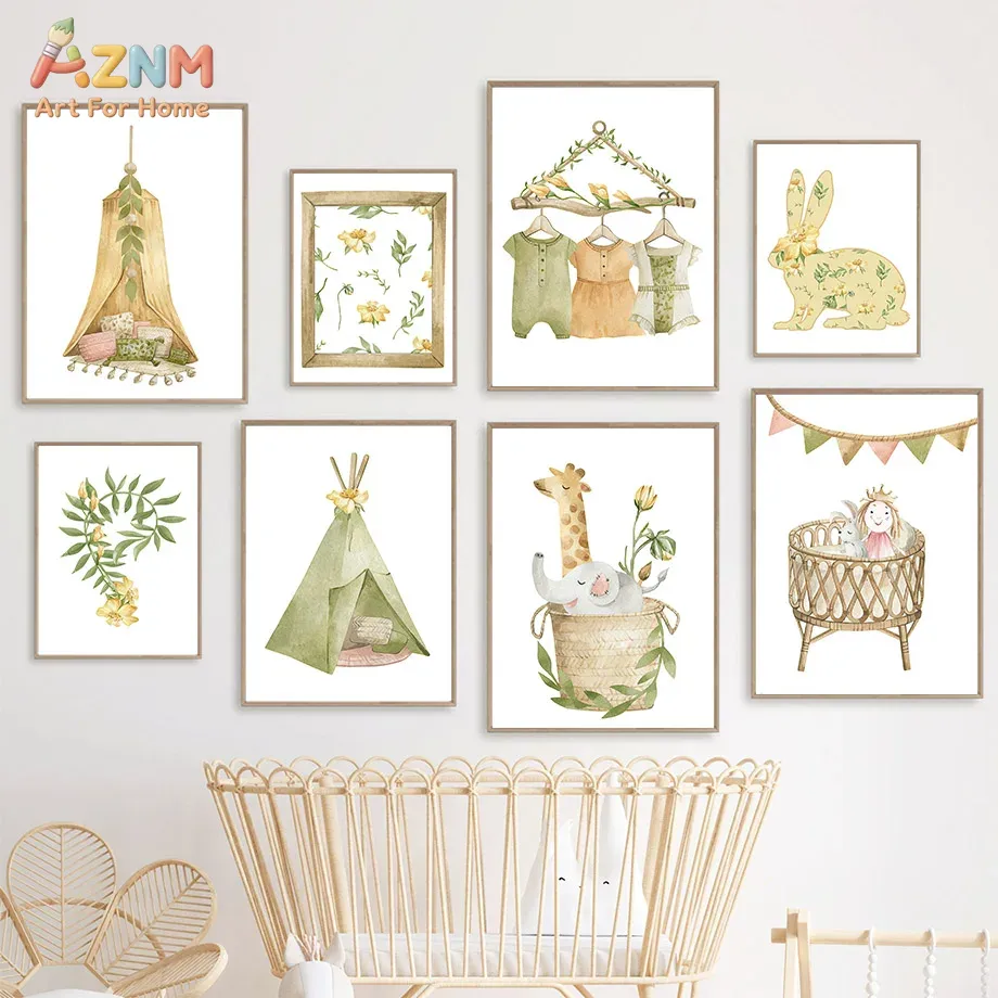 Baby Nursery Plants - AZNM Quadro su tela con animali