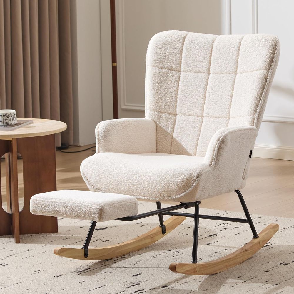 Baby Nursery Rocking Chair - Poltrona a dondolo imbottita con poggiapiedi