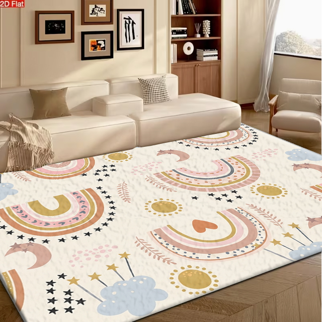 Soft Rug Nursery - Tappeto Boho con Motivo Arcobaleno, Luna