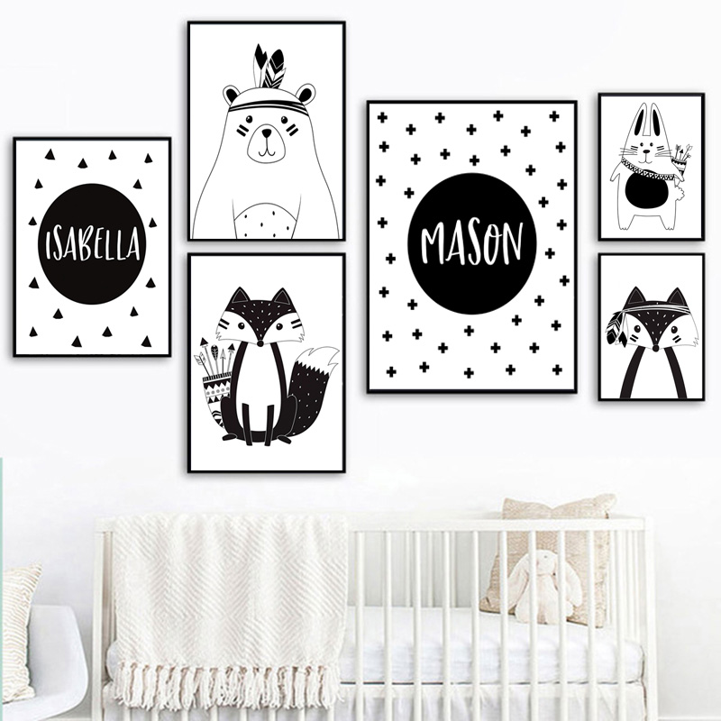 Nero Bianco Cartone Animato Or - Baby Nursery Name Wall Art recensione e prezzo