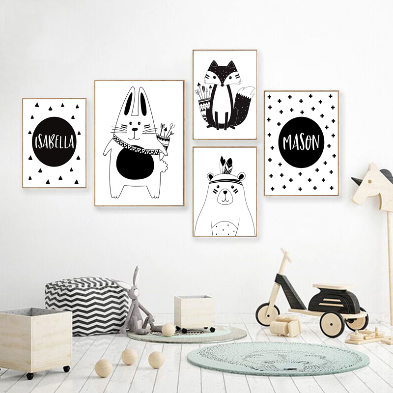 Nero Bianco Cartone Animato Or - Baby Nursery Name Wall Art recensione e prezzo